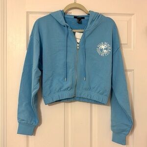 NWT Forever 21 Blue Cropped Zip-Up Hoodie Sweatshirt Size Small